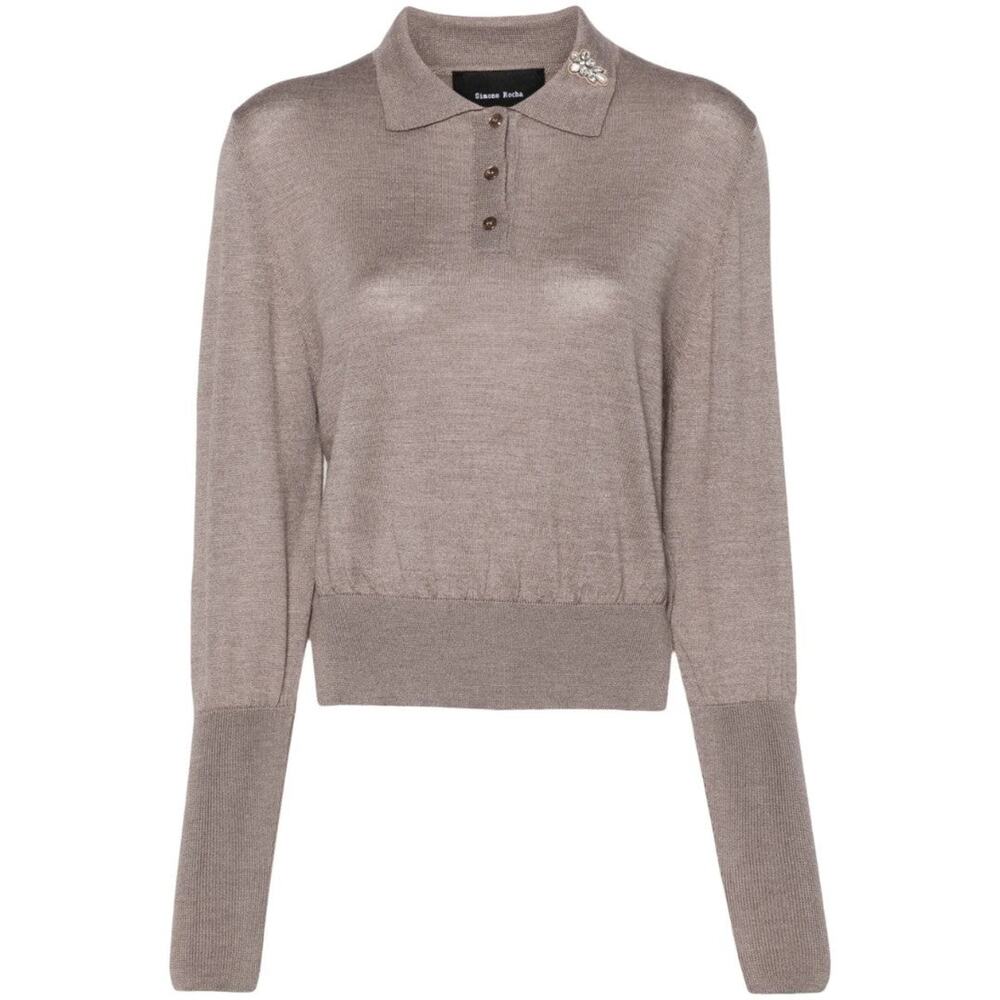 Simone Rocha Embellished Polo Sweater - XS - Taupe Brown